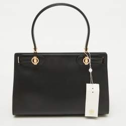 Tory Burch Black Leather Small Lee Radziwill Top Handle Bag