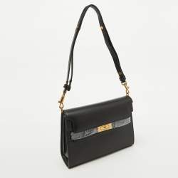 Pre Owned Tory Burch Black Leather Lee Radziwill Pebble Shoulder Bag