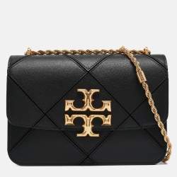 Pre Owned Tory Burch Black Diamond Quilt Leather Eleanor Shoulder Bag