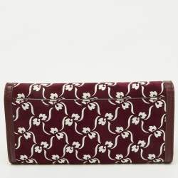 Tory Burch Burgundy Suede and Leather Japanese Floral Wallet on Chain