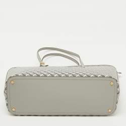 Pre Owned Tory Burch Grey Coated Canvas and Leather Geo Logo Top Zip Tote