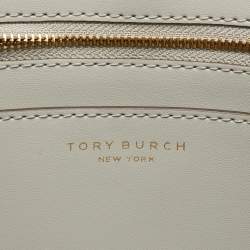 Pre Owned Tory Burch Grey Coated Canvas and Leather Geo Logo Top Zip Tote