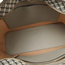 Pre Owned Tory Burch Grey Coated Canvas and Leather Geo Logo Top Zip Tote