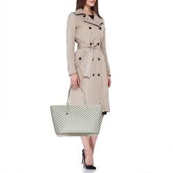 Pre Owned Tory Burch Grey Coated Canvas and Leather Geo Logo Top Zip Tote