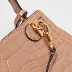 Pre Owned Tory Burch Beige Croc Embossed Leather Petite Lee Radziwill Top Handle Bag