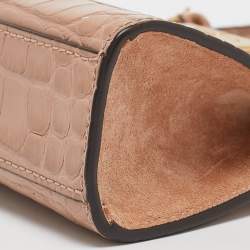 Pre Owned Tory Burch Beige Croc Embossed Leather Petite Lee Radziwill Top Handle Bag