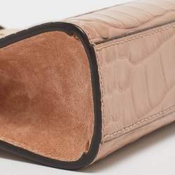 Pre Owned Tory Burch Beige Croc Embossed Leather Petite Lee Radziwill Top Handle Bag