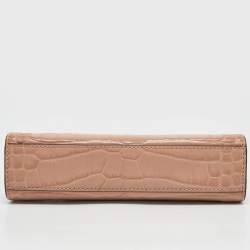 Pre Owned Tory Burch Beige Croc Embossed Leather Petite Lee Radziwill Top Handle Bag