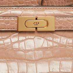 Pre Owned Tory Burch Beige Croc Embossed Leather Petite Lee Radziwill Top Handle Bag