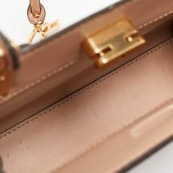 Pre Owned Tory Burch Beige Croc Embossed Leather Petite Lee Radziwill Top Handle Bag