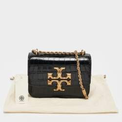 Pre Owned Tory Burch Black Croc Embossed Leather Small Eleanor Convertible Bag