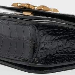 Pre Owned Tory Burch Black Croc Embossed Leather Small Eleanor Convertible Bag