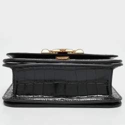 Pre Owned Tory Burch Black Croc Embossed Leather Small Eleanor Convertible Bag