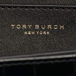 Pre Owned Tory Burch Black Croc Embossed Leather Small Eleanor Convertible Bag