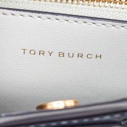 Tory Burch Navy Blue Perforated Leather Small Robinson Tote