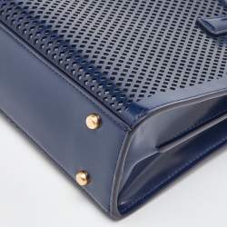 Tory Burch Navy Blue Perforated Leather Small Robinson Tote