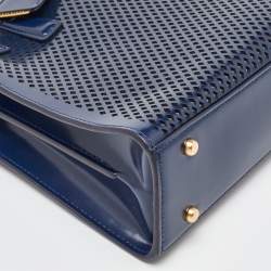 Tory Burch Navy Blue Perforated Leather Small Robinson Tote