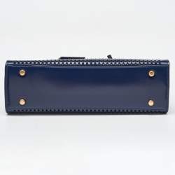 Tory Burch Navy Blue Perforated Leather Small Robinson Tote
