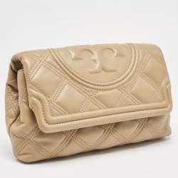 Tory Burch Light Brown Leather Fleming Soft Clutch
