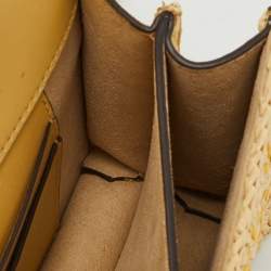 Pre Owned Tory Burch Beige/Yellow Raffia and Suede Miller Mini Flap Shoulder Bag