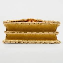 Pre Owned Tory Burch Beige/Yellow Raffia and Suede Miller Mini Flap Shoulder Bag