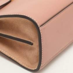 Pre Owned Tory Burch Peach/Beige Leather and Suede Petite Double Lee Radziwill Top Handle Bag