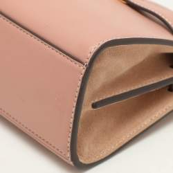 Pre Owned Tory Burch Peach/Beige Leather and Suede Petite Double Lee Radziwill Top Handle Bag