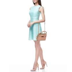 Pre Owned Tory Burch Peach/Beige Leather and Suede Petite Double Lee Radziwill Top Handle Bag