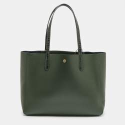 Tory Burch Jitney Green Leather and Croc Embossed Handle Blake Tote