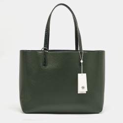 Tory Burch Jitney Green Leather and Croc Embossed Handle Blake Tote