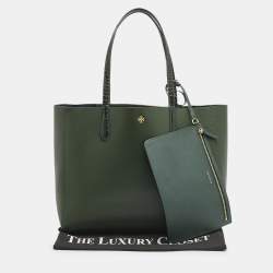 Tory Burch Jitney Green Leather and Croc Embossed Handle Blake Tote