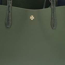 Tory Burch Jitney Green Leather and Croc Embossed Handle Blake Tote