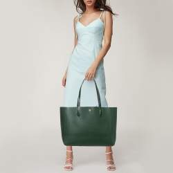 Tory Burch Jitney Green Leather and Croc Embossed Handle Blake Tote