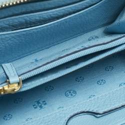 Tory Burch Light Blue Leather Zip Around Wristlet Wallet