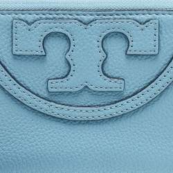 Tory Burch Light Blue Leather Zip Around Wristlet Wallet