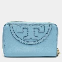 Tory Burch Light Blue Leather Zip Around Wristlet Wallet