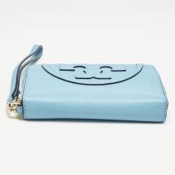 Tory Burch Light Blue Leather Zip Around Wristlet Wallet