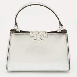 Tory Burch Metallic Silver Leather Mini Eleanor Top Handle Bag