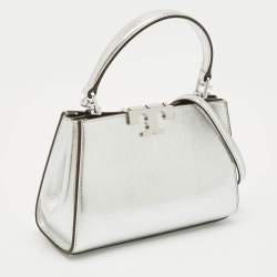 Tory Burch Metallic Silver Leather Mini Eleanor Top Handle Bag