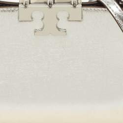 Tory Burch Metallic Silver Leather Mini Eleanor Top Handle Bag