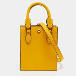 Pre Owned Tory Burch Mustard Leather Mini Emerson Shopper Tote