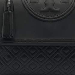Pre Owned Tory Burch Matte Black Rubberized Faux Leather Fleming Convertible Shoulder Bag