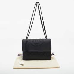Pre Owned Tory Burch Matte Black Rubberized Faux Leather Fleming Convertible Shoulder Bag