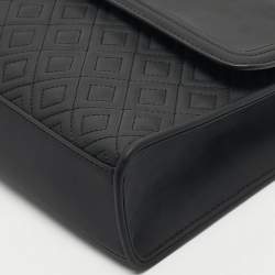 Pre Owned Tory Burch Matte Black Rubberized Faux Leather Fleming Convertible Shoulder Bag