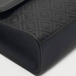 Pre Owned Tory Burch Matte Black Rubberized Faux Leather Fleming Convertible Shoulder Bag