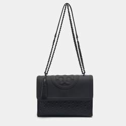 Pre Owned Tory Burch Matte Black Rubberized Faux Leather Fleming Convertible Shoulder Bag