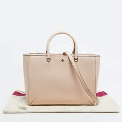 Pre Owned Tory Burch Pink Leather Large Robinson Tote
