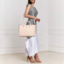 Pre Owned Tory Burch Pink Leather Large Robinson Tote