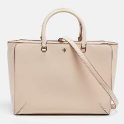 Pre Owned Tory Burch Pink Leather Large Robinson Tote