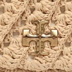 Pre Owned Tory Burch Beige Crochet Straw Small Kira Shoulder Bag